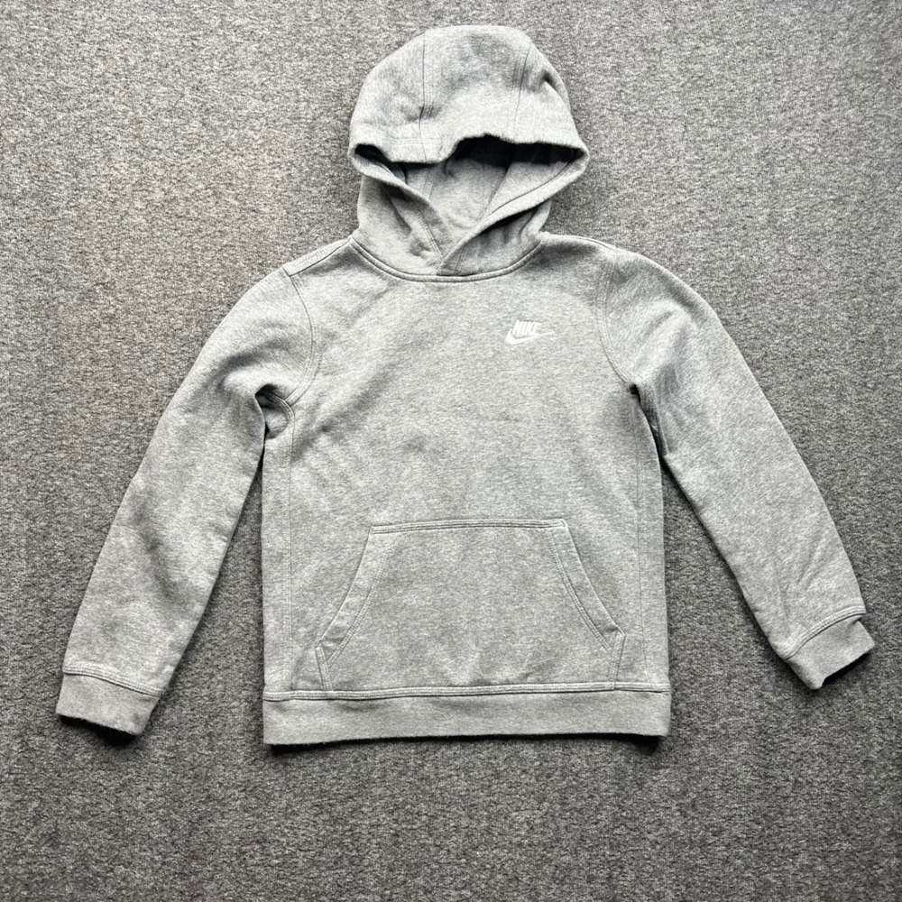 Nike Hoodie Boys Medium Gray Sportswear Pullover Fleece Logo‎ Sweatshirt
